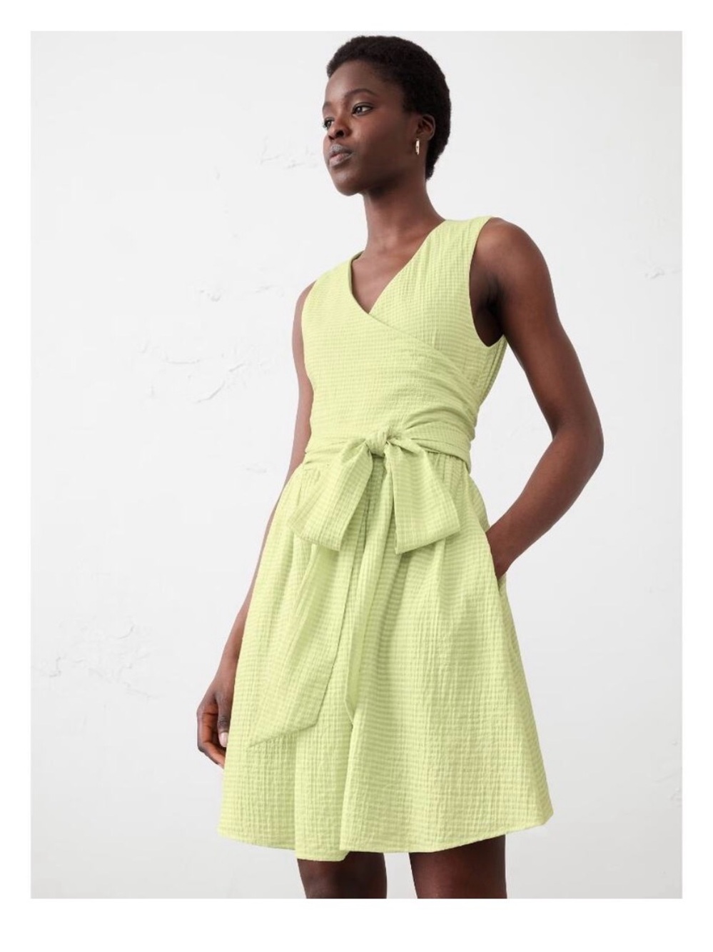 Banana Republic- Green, Textured, Wrap Waist, Mini Dress - XXL